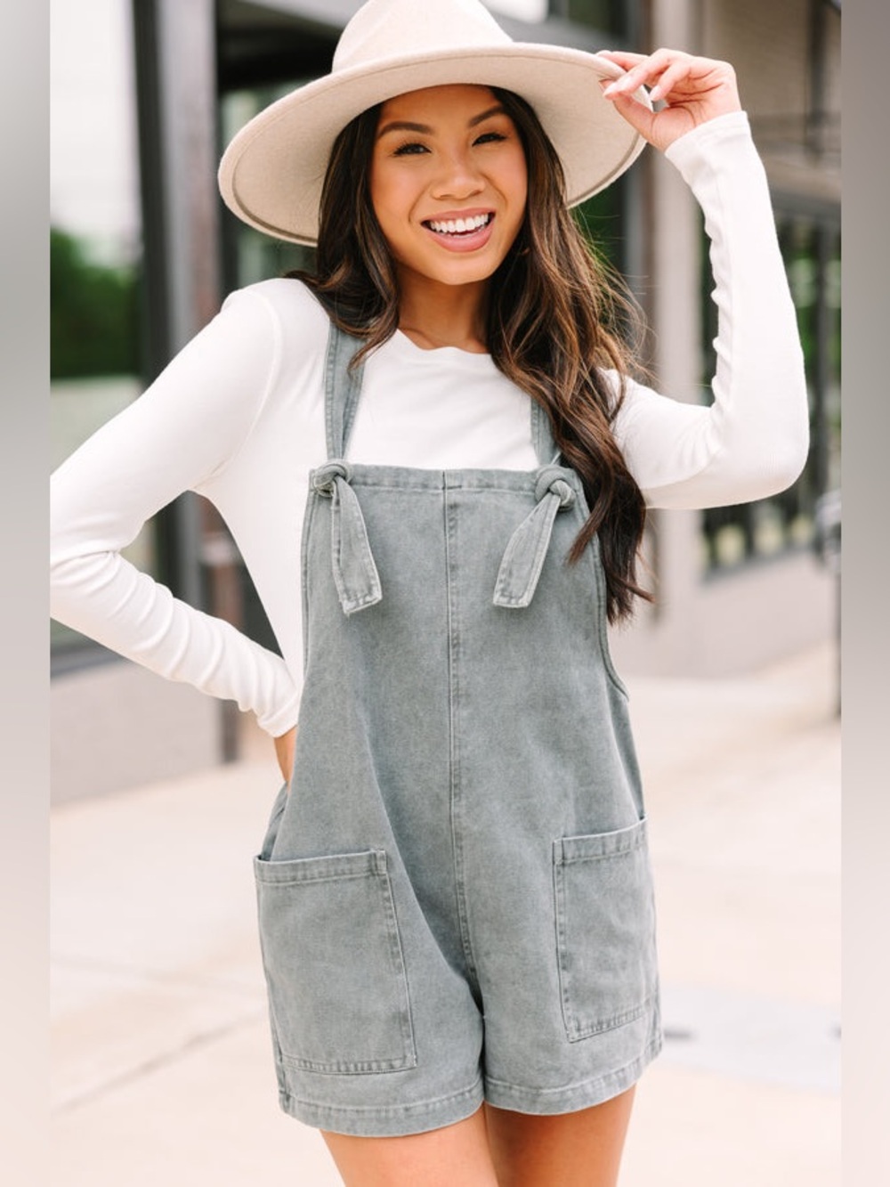 Zenana Washed Charcoal Knotted Strap Romper/Shortalls Size Small NWT
